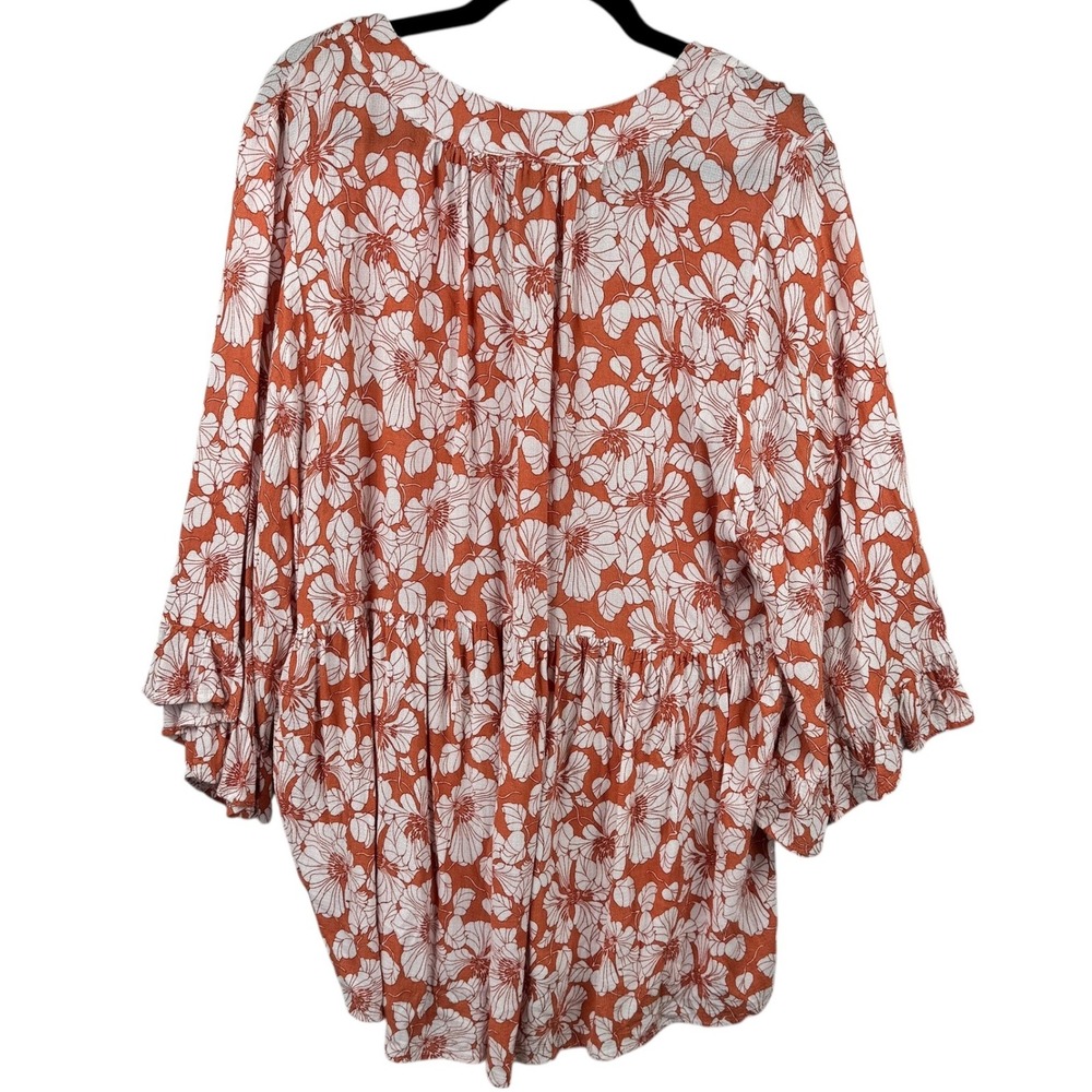 Cynthia Rowley Rust Floral V-Neck Peasant Blouse - Picture 3 of 12